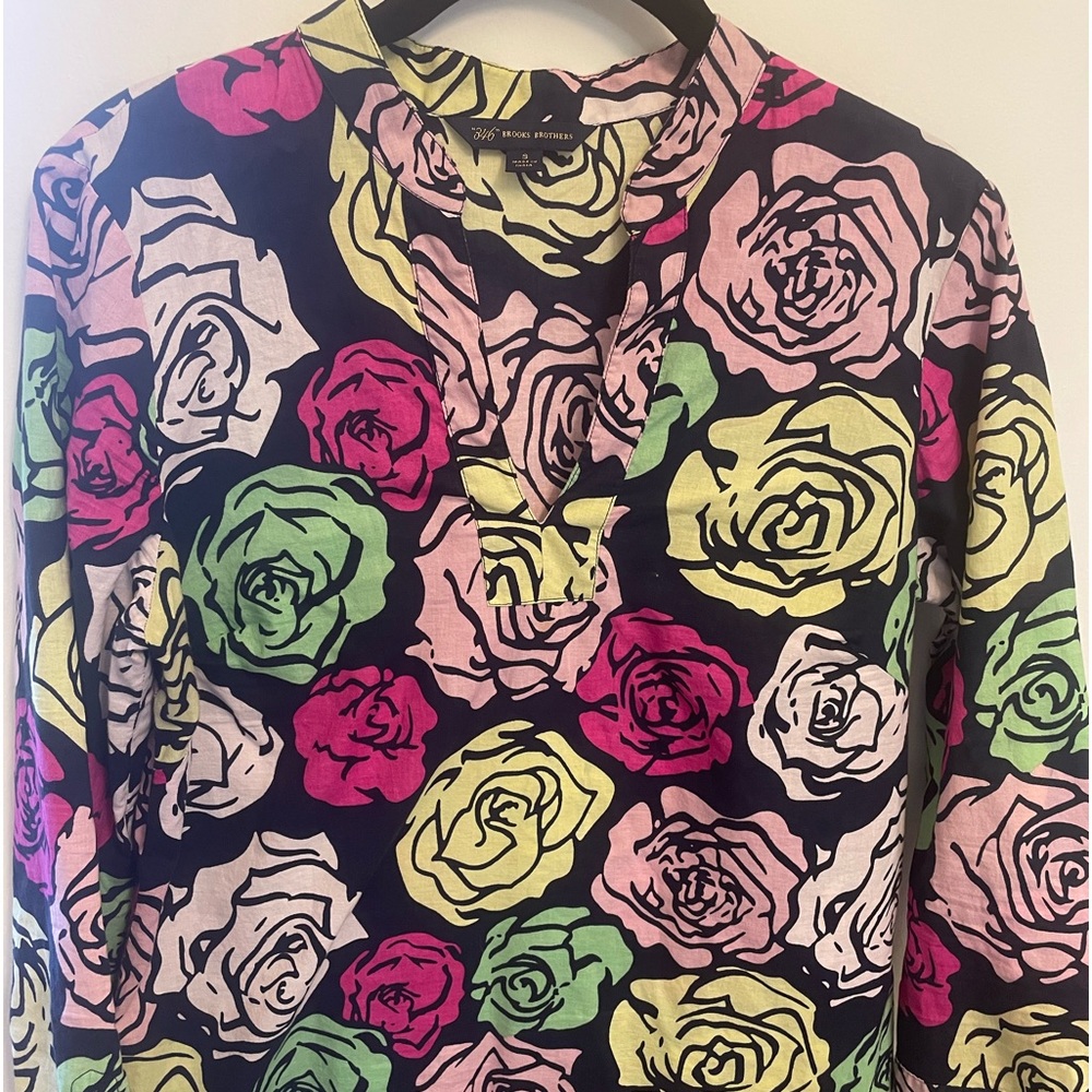Brooks Brothers “346” Tunic Black with Flowers Size S